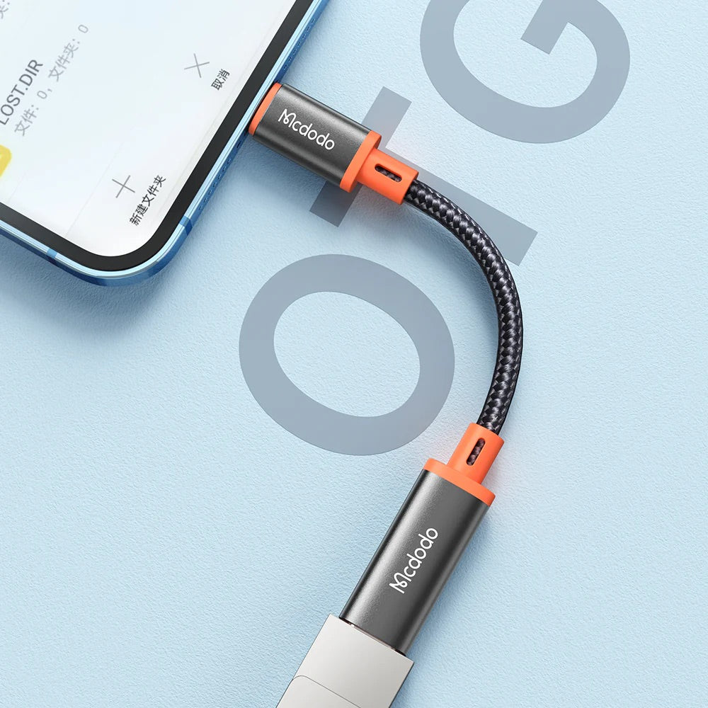 Adaptador mcdodo tipoc ca-1440 usb type c to lightning converter cable castle series color negro