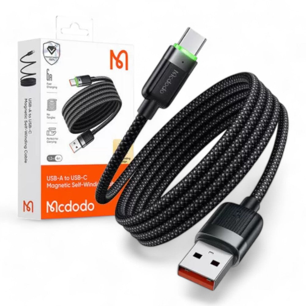 Cable mcdodo usb ca-5650 usb-a to usb-c magnetic self-winding cable 480mbps color negro