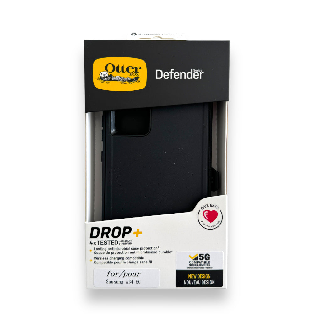 Estuche otterbox defender con clip color negro modelo samsung a34