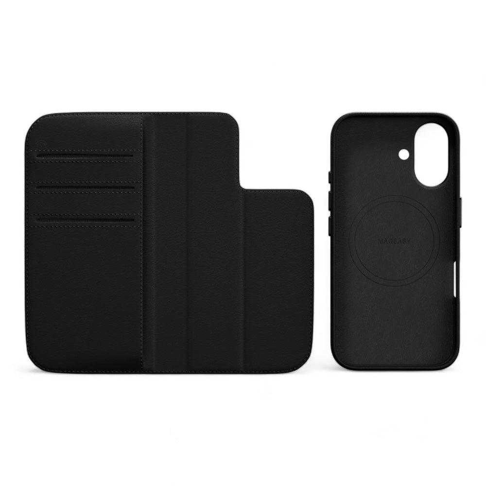 Switcheasy folio iphone 16 plus card folio m leather flip phone case with stand color black