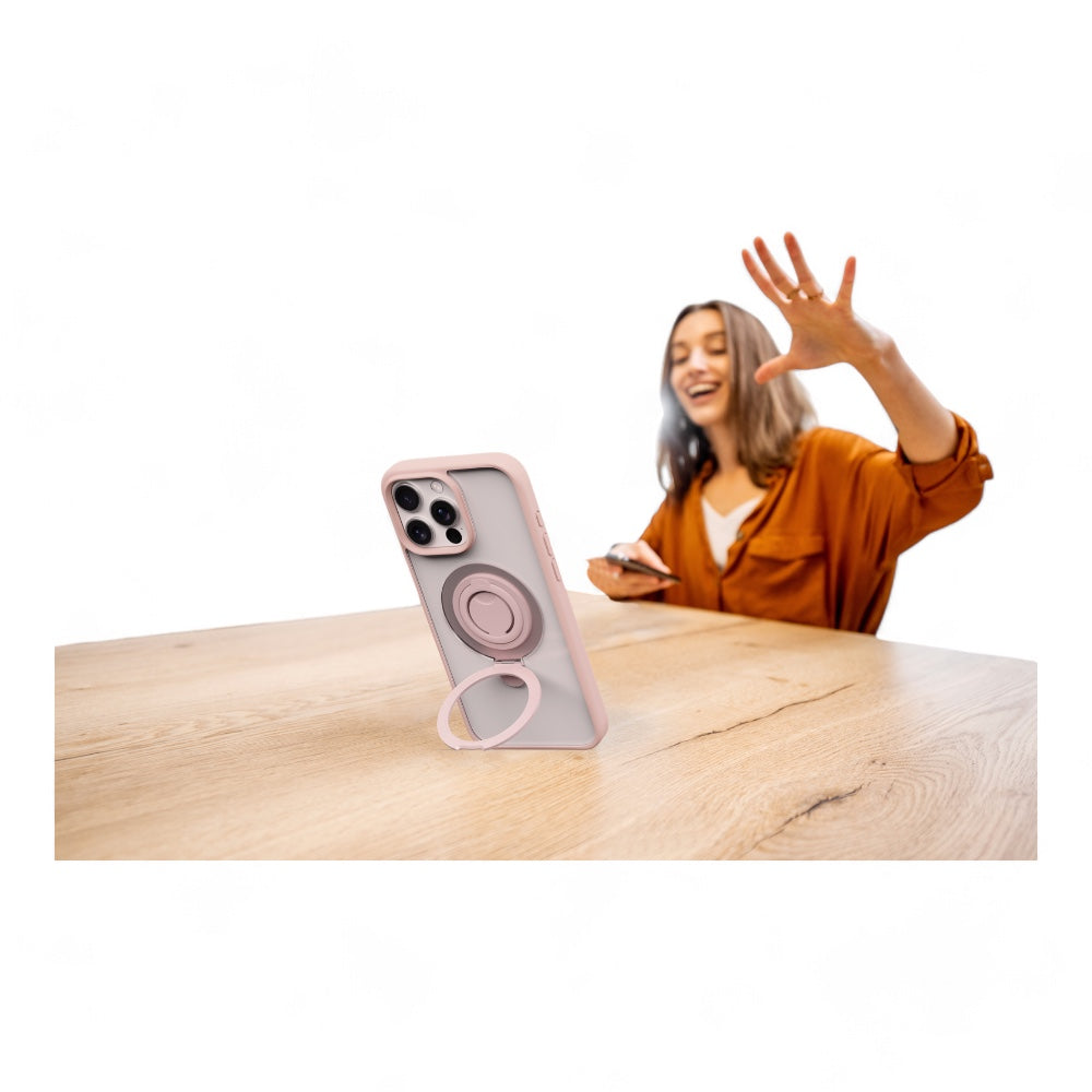 Devia magsafe iphone 16 plus delight series magnetic case with bracket fuchsia color
