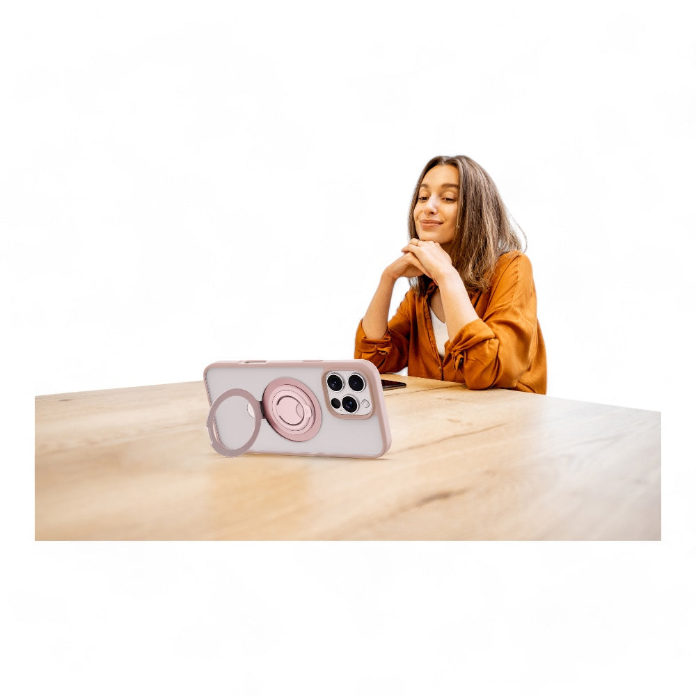 Devia magsafe iphone 16 plus delight series magnetic case with bracket fuchsia color