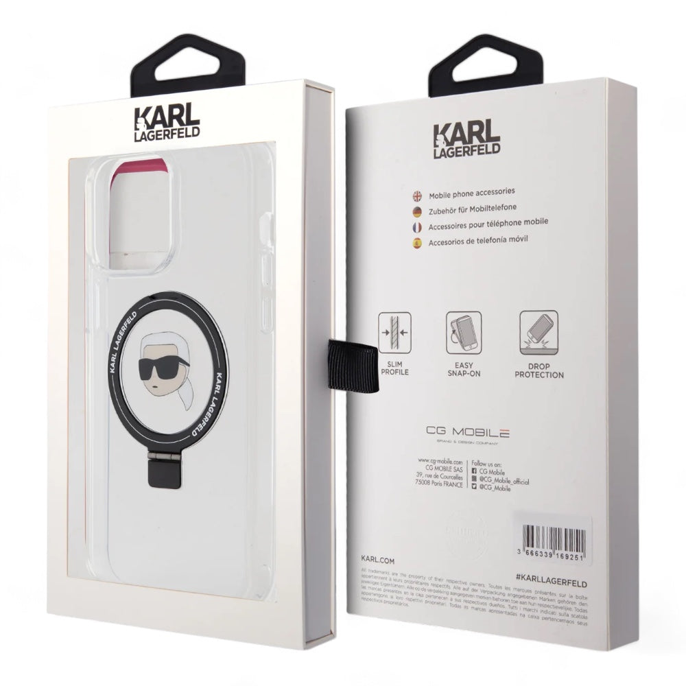 Estuche karl lagerfeld magsafe iphone 15 pro - pc/tpu white hard case magsafe ringstand color transparente