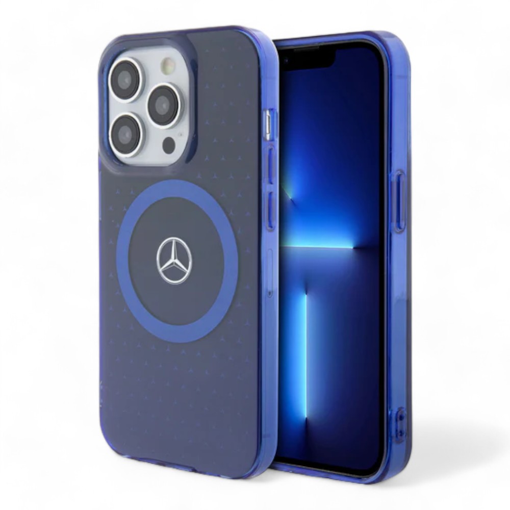 Estuche mercedes-benz magsafe iphone 15 pro pc/tpu blue double layer mafsafe compatible case star pattern color azul