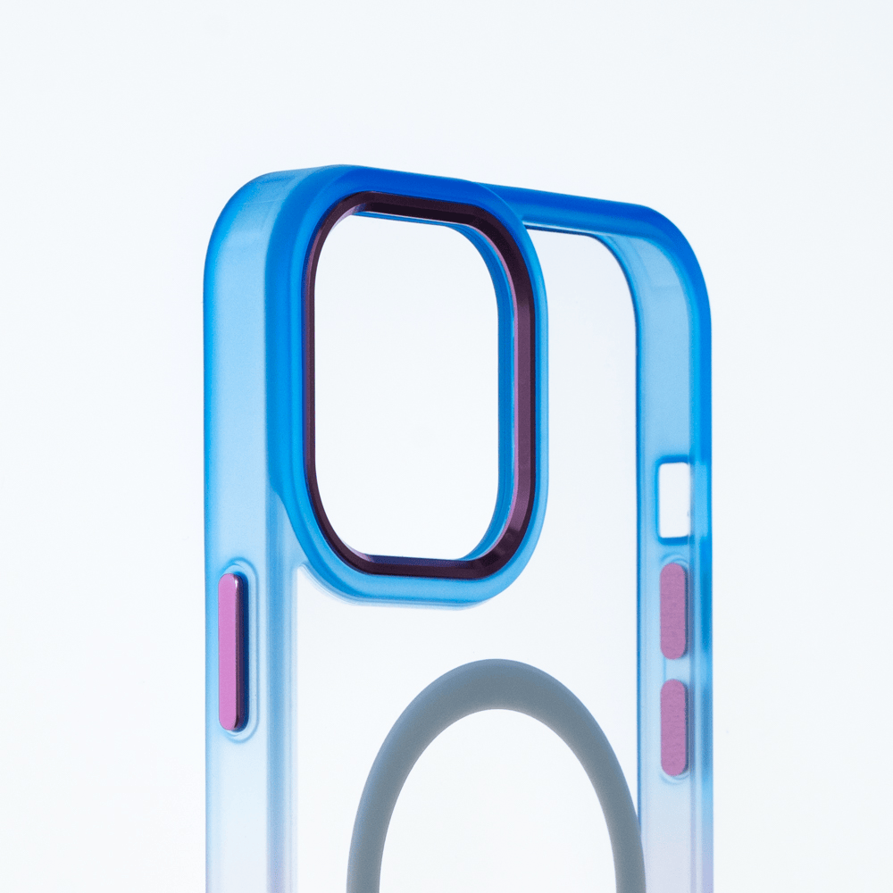 Estuche magsafe el rey degrade borde y magsafe apple iphone 14 pro color azul / rosado