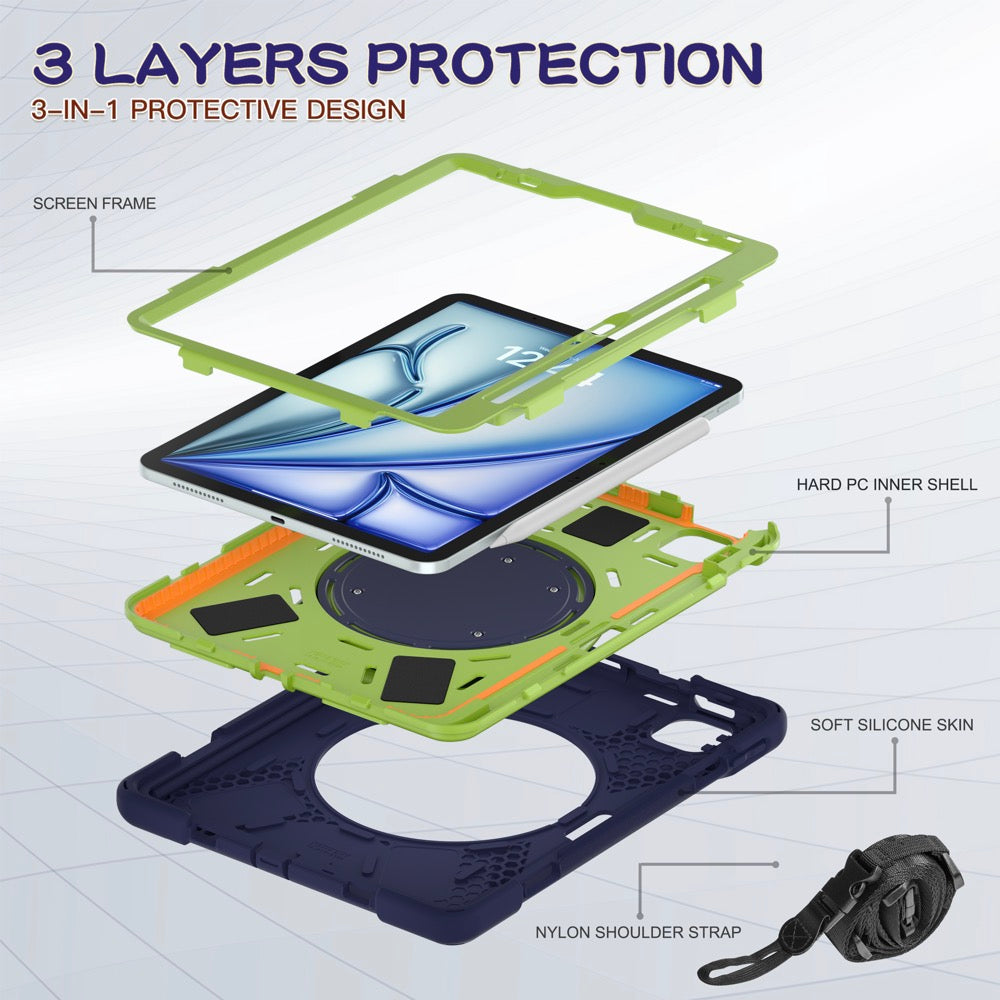 Estuche pirate b series modelo ipad air 11 2024 color azul marino / verde con strap