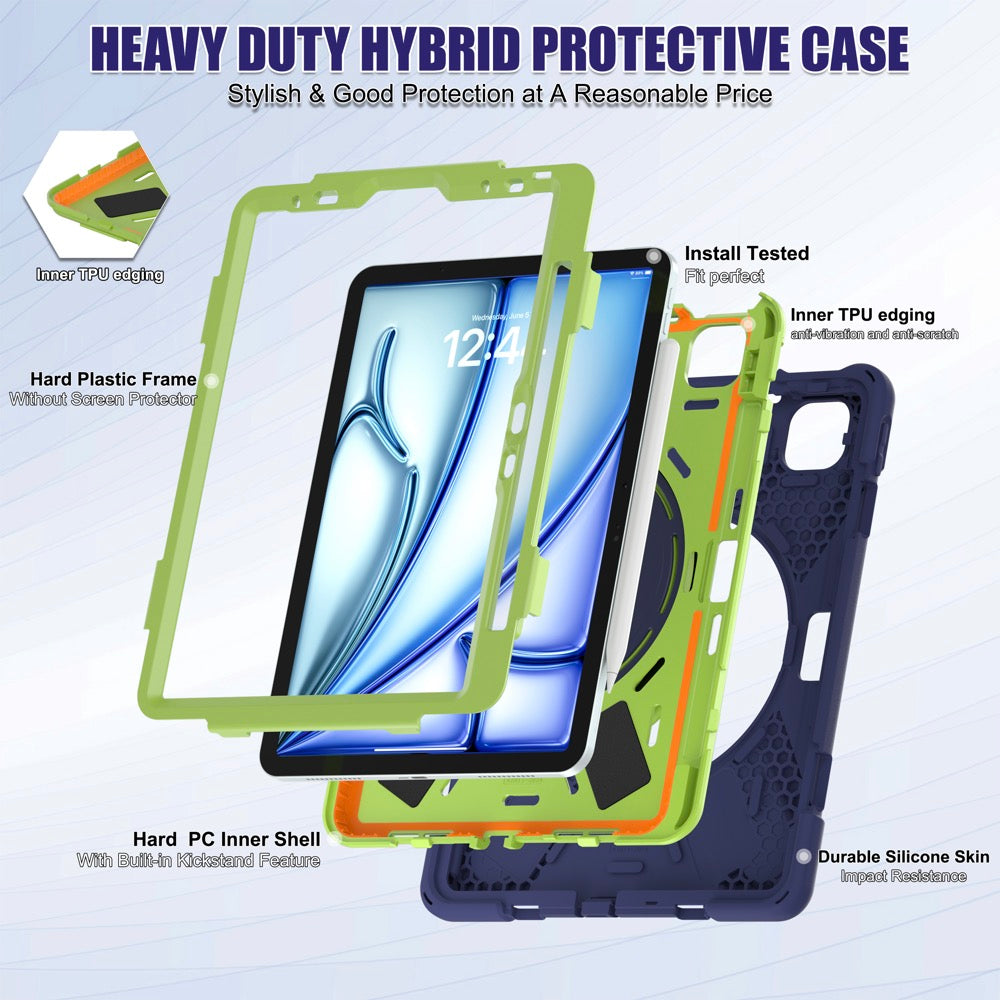 Estuche pirate b series modelo ipad air 11 2024 color azul marino / verde con strap