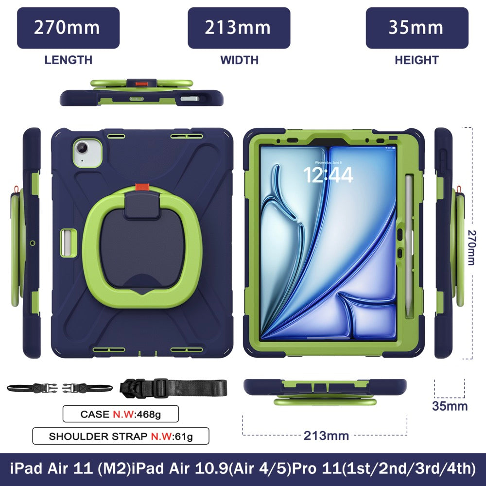 Estuche pirate b series modelo ipad air 11 2024 color azul marino / verde con strap