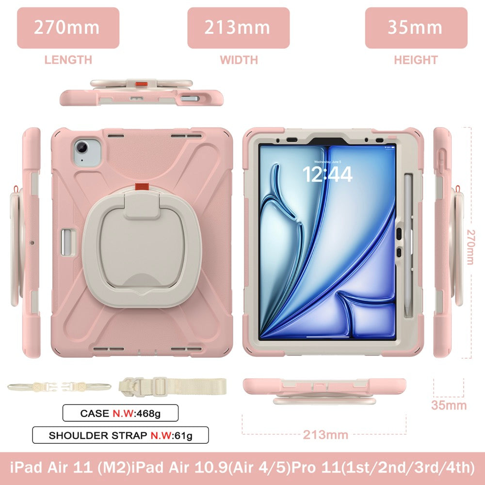 Estuche pirate b series modelo ipad air 11 2024 color rosado / blanco con strap