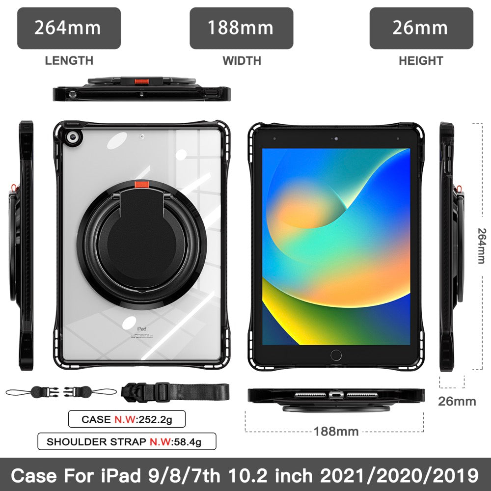 Estuche transparent b series modelo ipad 10.2 color negro con strap