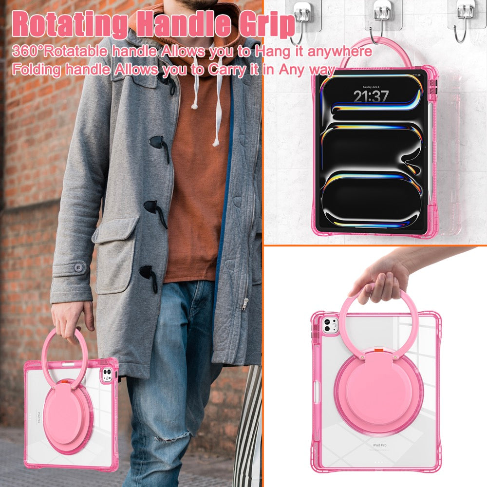Estuche transparent b series modelo ipad pro 13 2024 color fucsia con strap