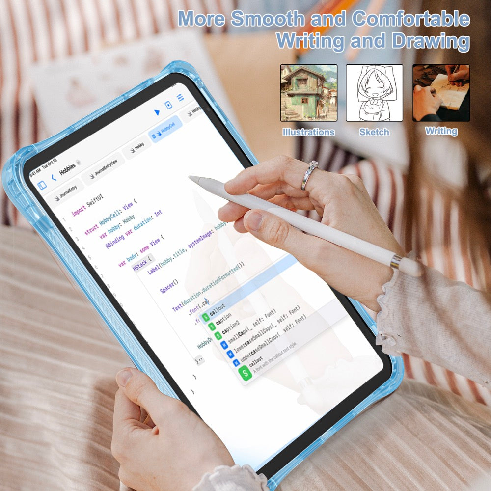 Estuche transparent b series modelo ipad 10 th color celeste con strap