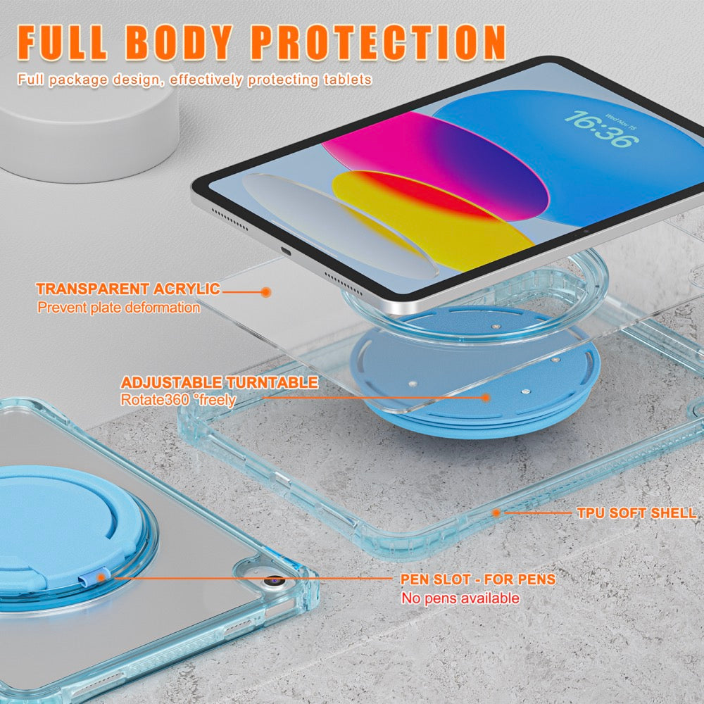 Estuche transparent b series modelo ipad 10 th color celeste con strap