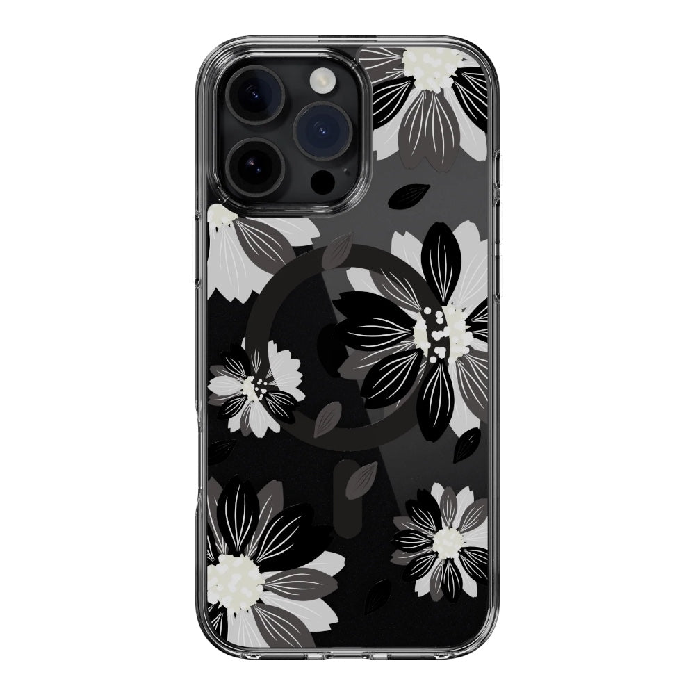 Case switcheasy skin iphone 16 pro style m pattern shockproof case for 2024 iphone 3 lenses Black Flower color multicolor