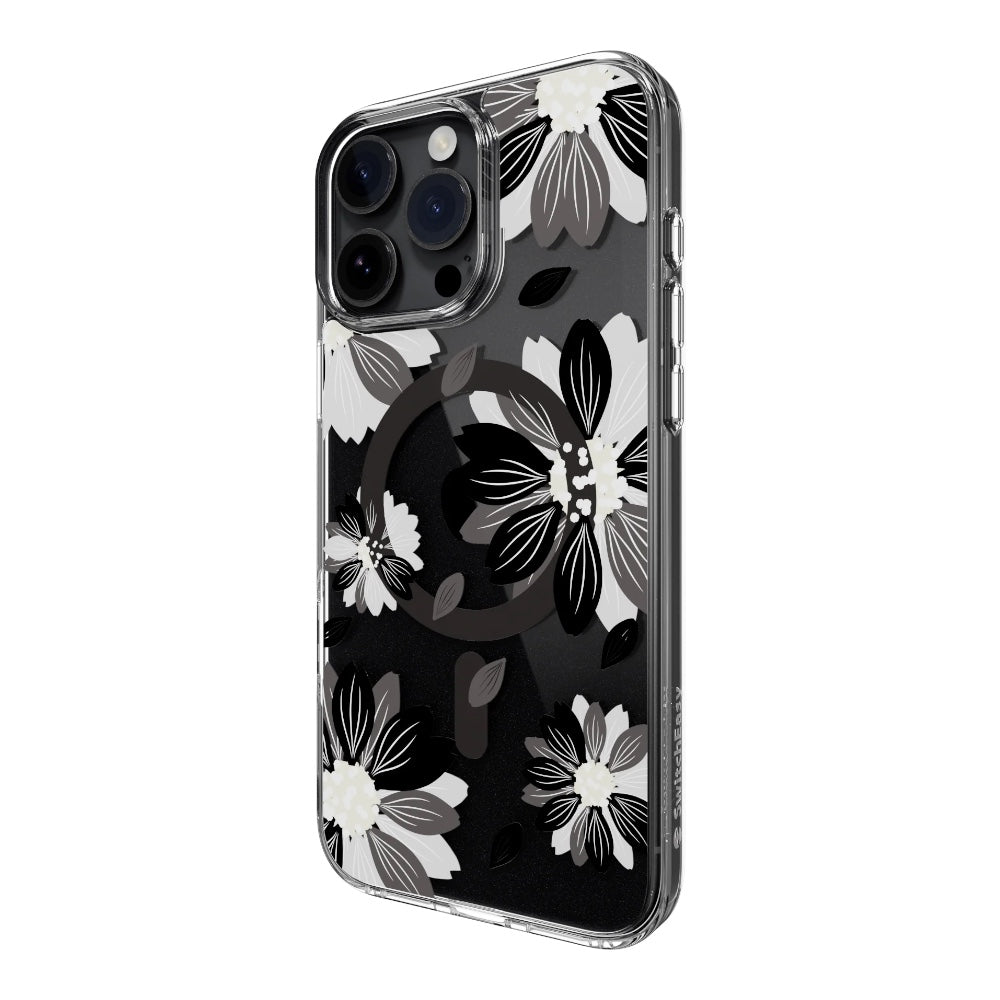 Case switcheasy skin iphone 16 pro style m pattern shockproof case for 2024 iphone 3 lenses Black Flower color multicolor