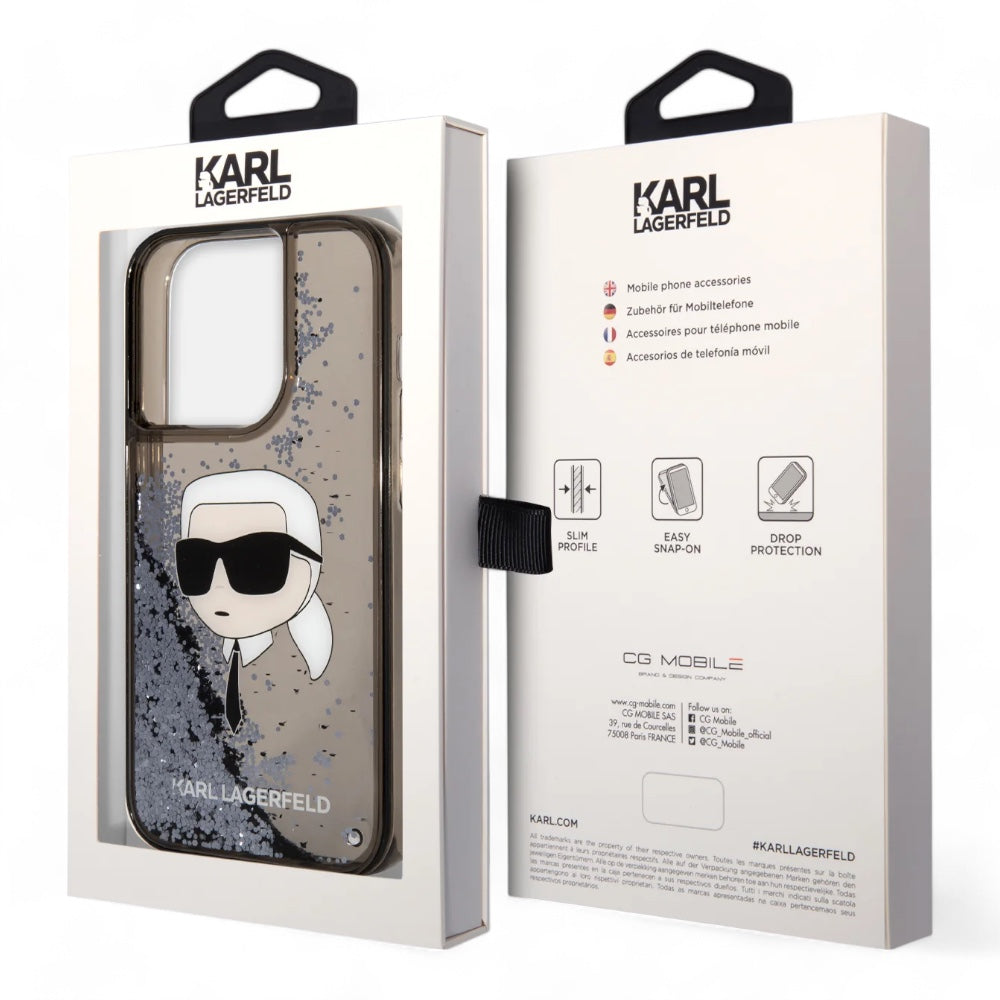 Estuche karl lagerfeld hc liq. glitter nft k.head black iphone 15 pro max color negro