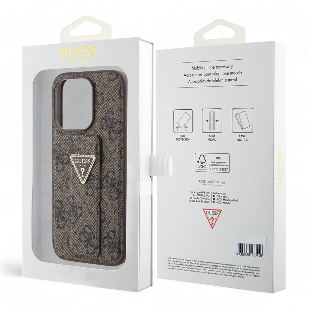 Estuche guess hc gripstand pu 4g triangle strass brown iphone 15 pro max color cafž