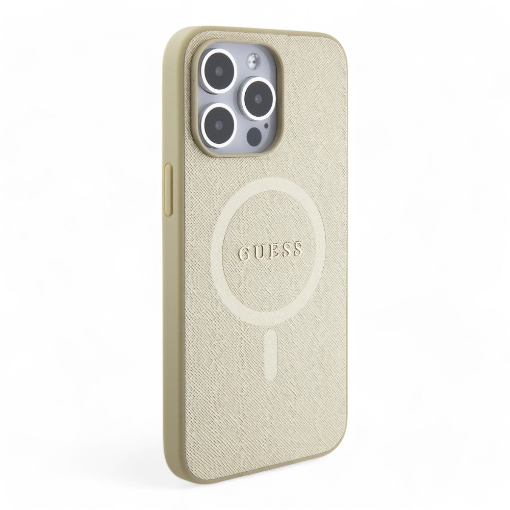 Estuche guess hc pu saffiano magsafe beige iphone 15 pro max color beige