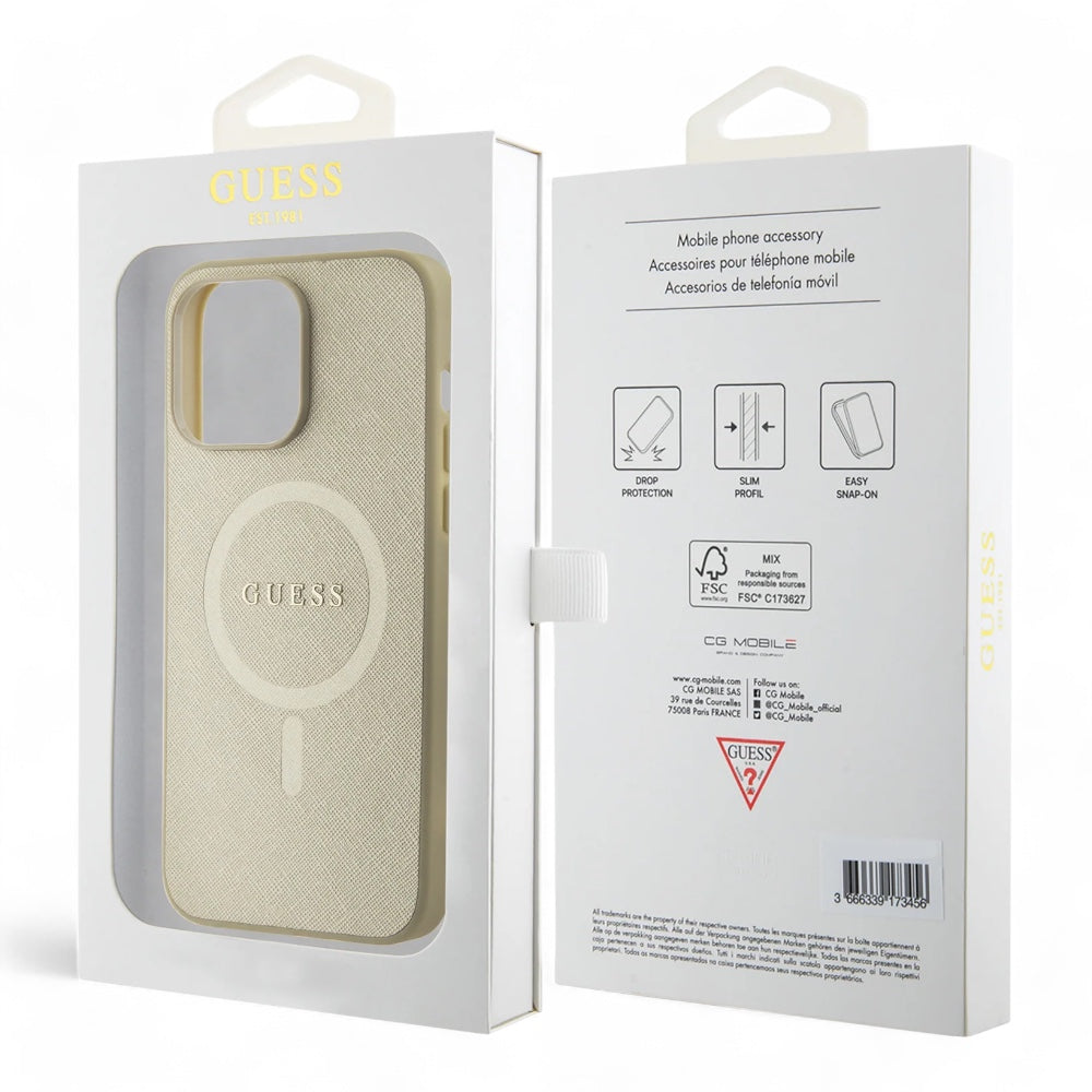 Estuche guess hc pu saffiano magsafe beige iphone 15 pro max color beige