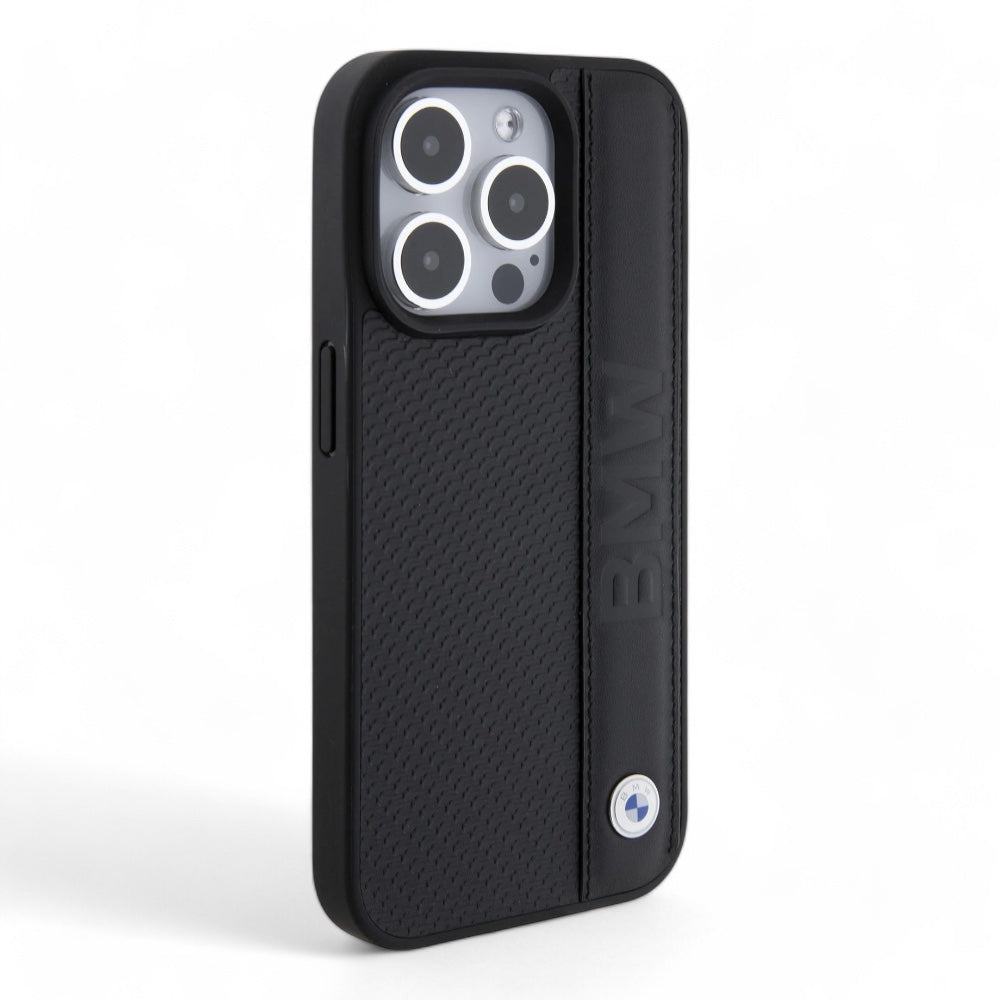 Estuche bmw leather textured&stripe black iphone 15 pro max color negro
