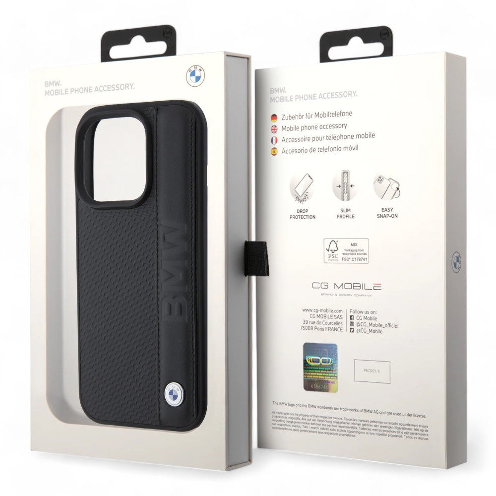 Estuche bmw leather textured&stripe black iphone 15 pro max color negro