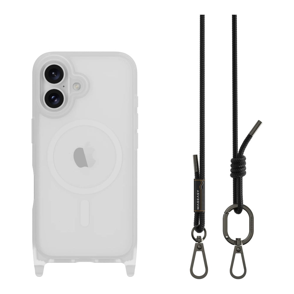 Case mageasy skin iphone 16 roam m shockproof protective case with lanyard for 2024 iphone 2 lenses color transparent/black