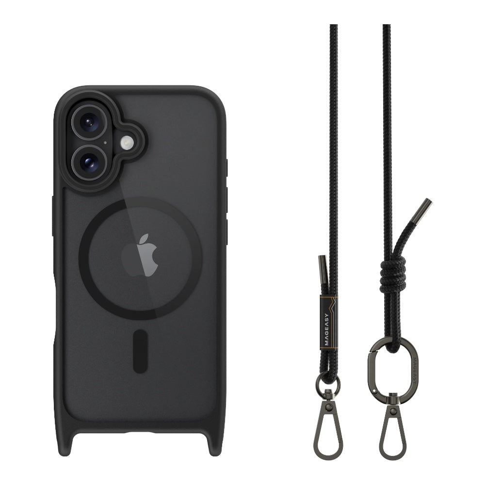 Case mageasy skin iphone 16 roam m shockproof protective case with lanyard for 2024 iphone 16 color black