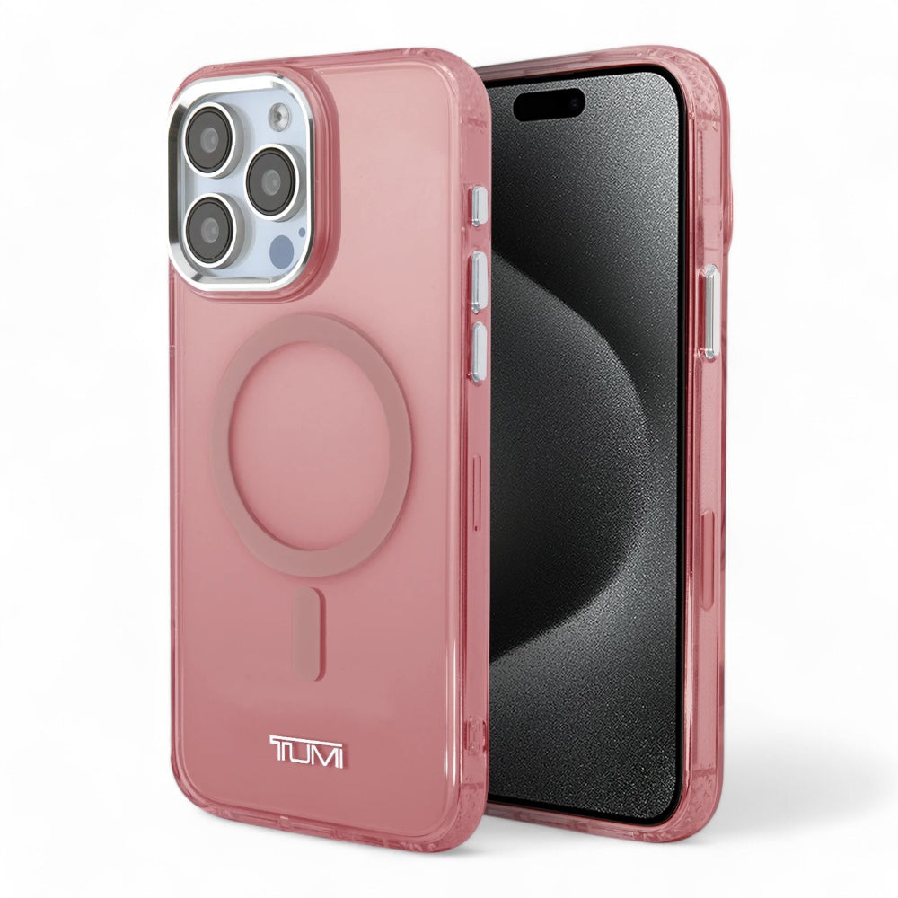 Estuche tumi hc magsafe transparent pink iphone 15 pro max color rosado