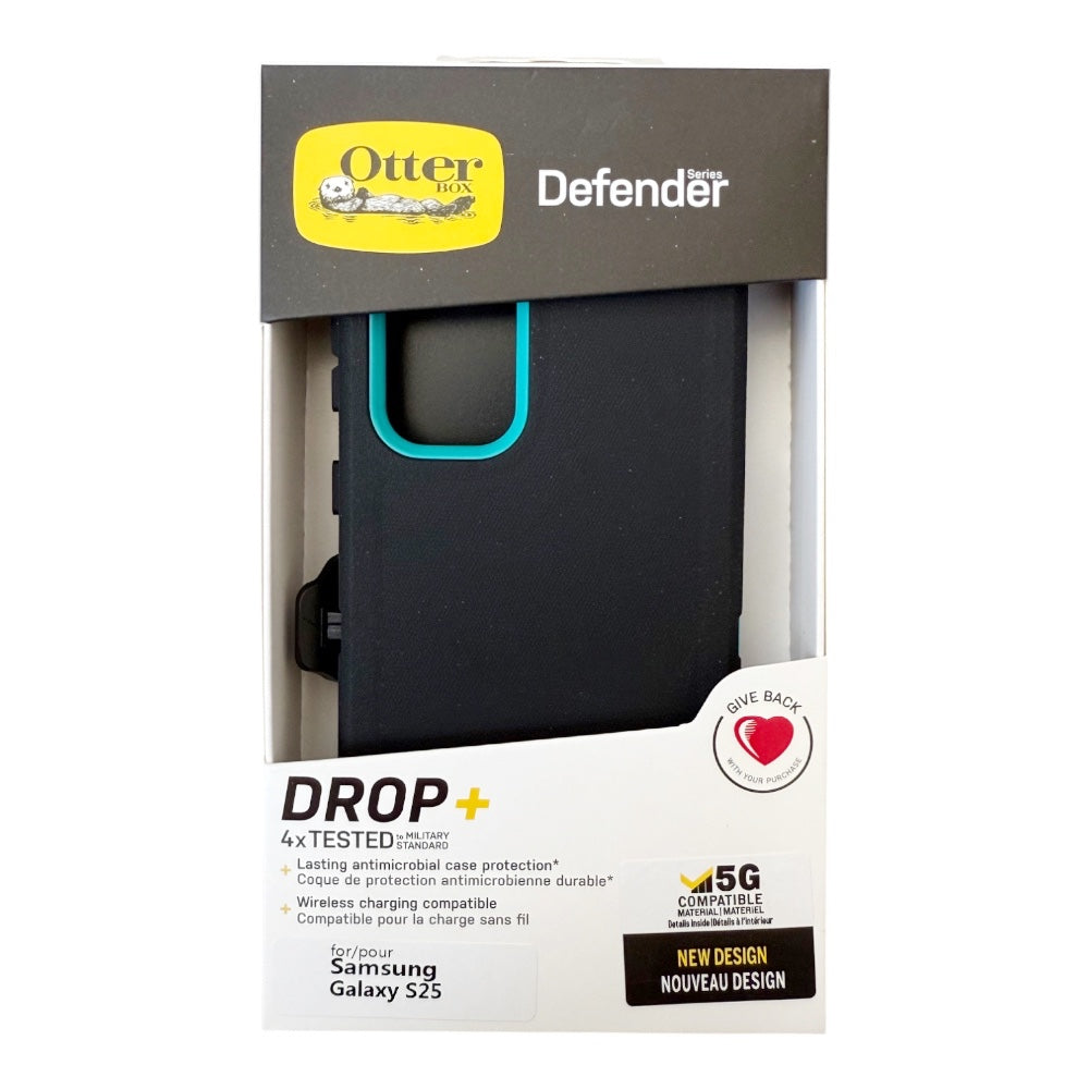 Estuche otterbox defender con clip color negro / menta modelo samsung s25