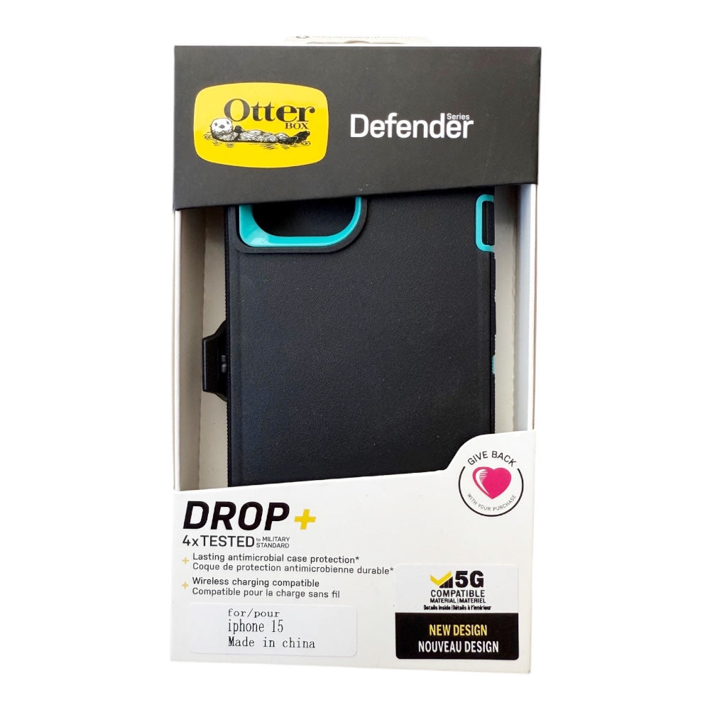 Estuche otterbox defender con clip color negro / menta modelo iphone 15