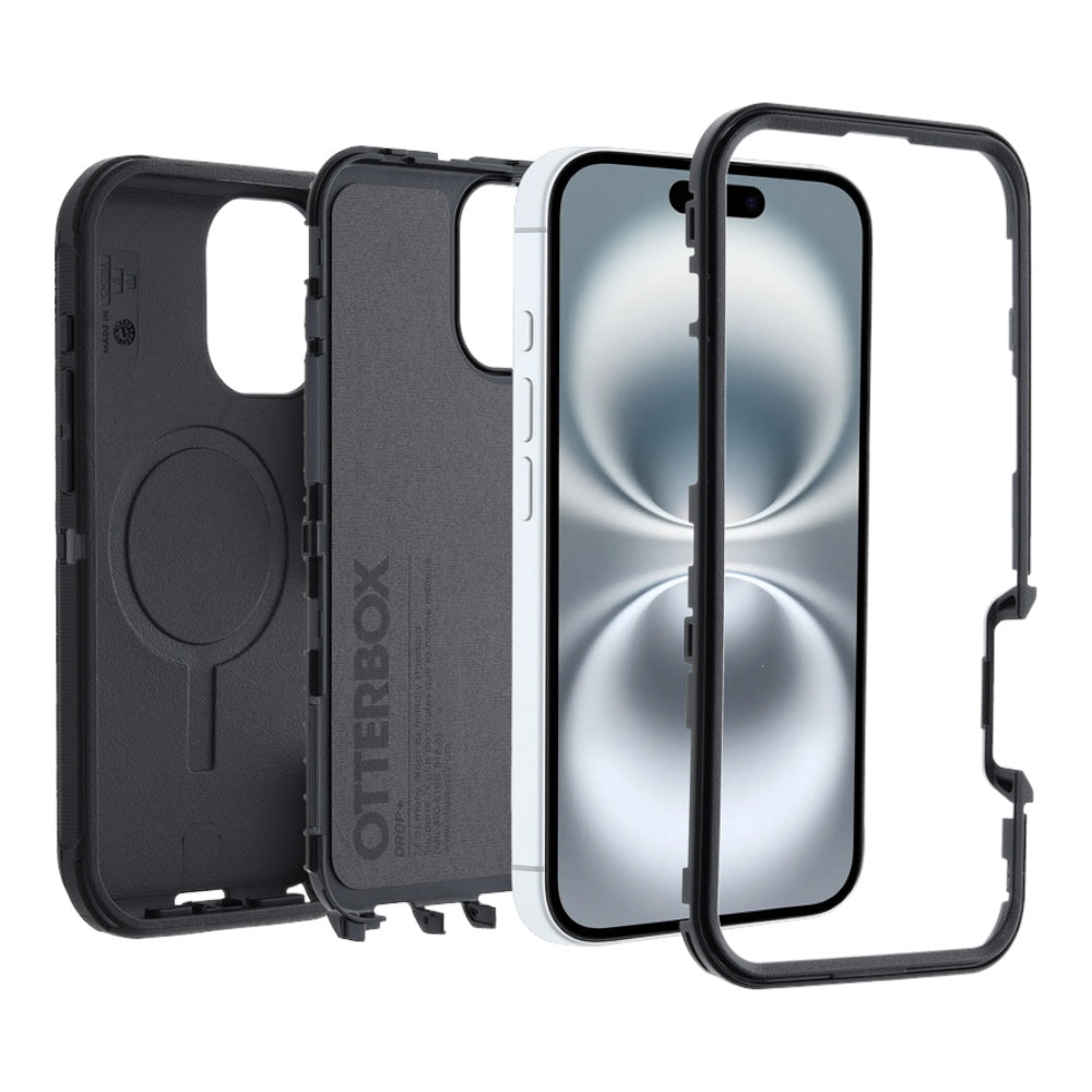 Estuche otterbox defender con magsafe y clip color negro modelo iphone 16