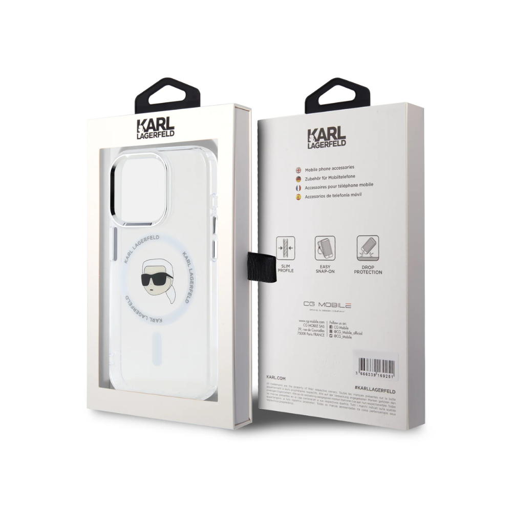 Karl Lagerfeld hc magsafe iml metal k. head white iphone 16 pro