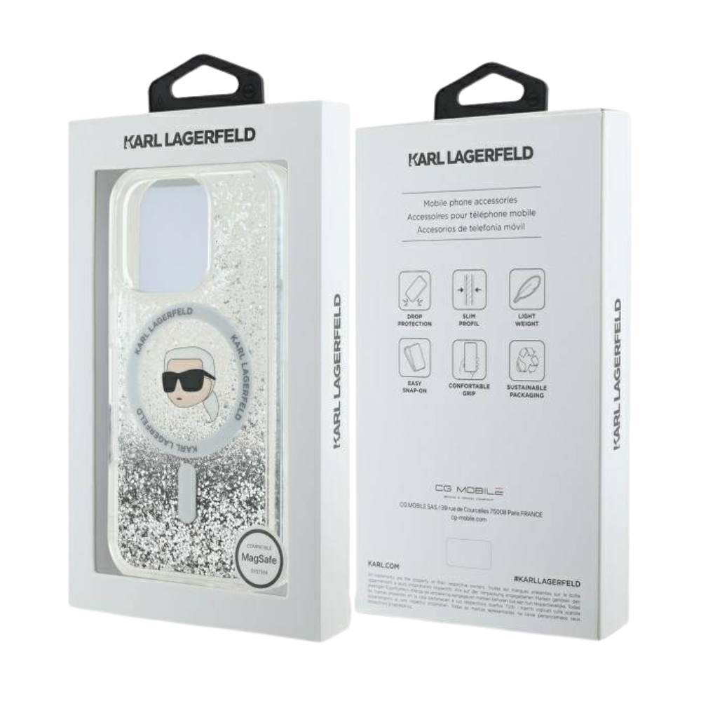 Karl Lagerfeld hc magsafe liq. glitter k. head transparent iphone 16 pro max