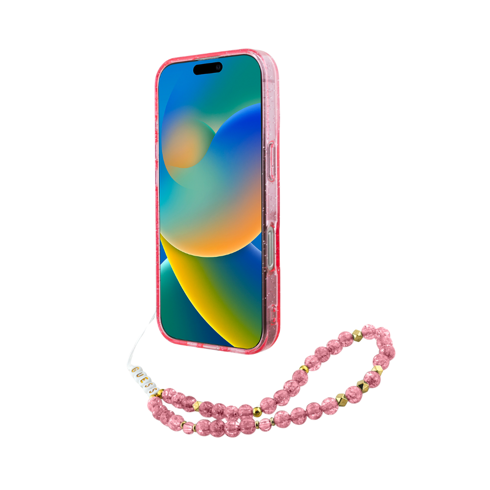 Guess hc magsafe iml glitter with pearl strap pink ip16 pro iphone 16 pro