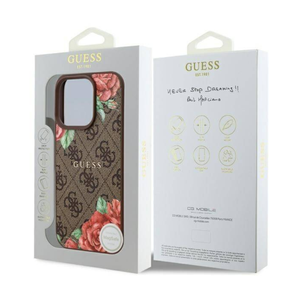 Guess hc magsafe pu 4g flowers print brown iphone 16 pro max