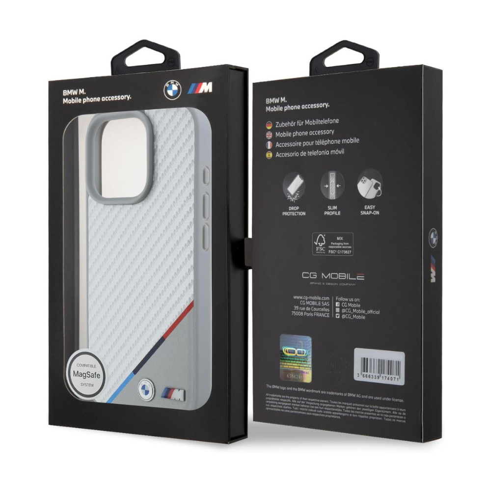 BMW hc m magsafe pu carbon tricolor line grey iphone 16 pro