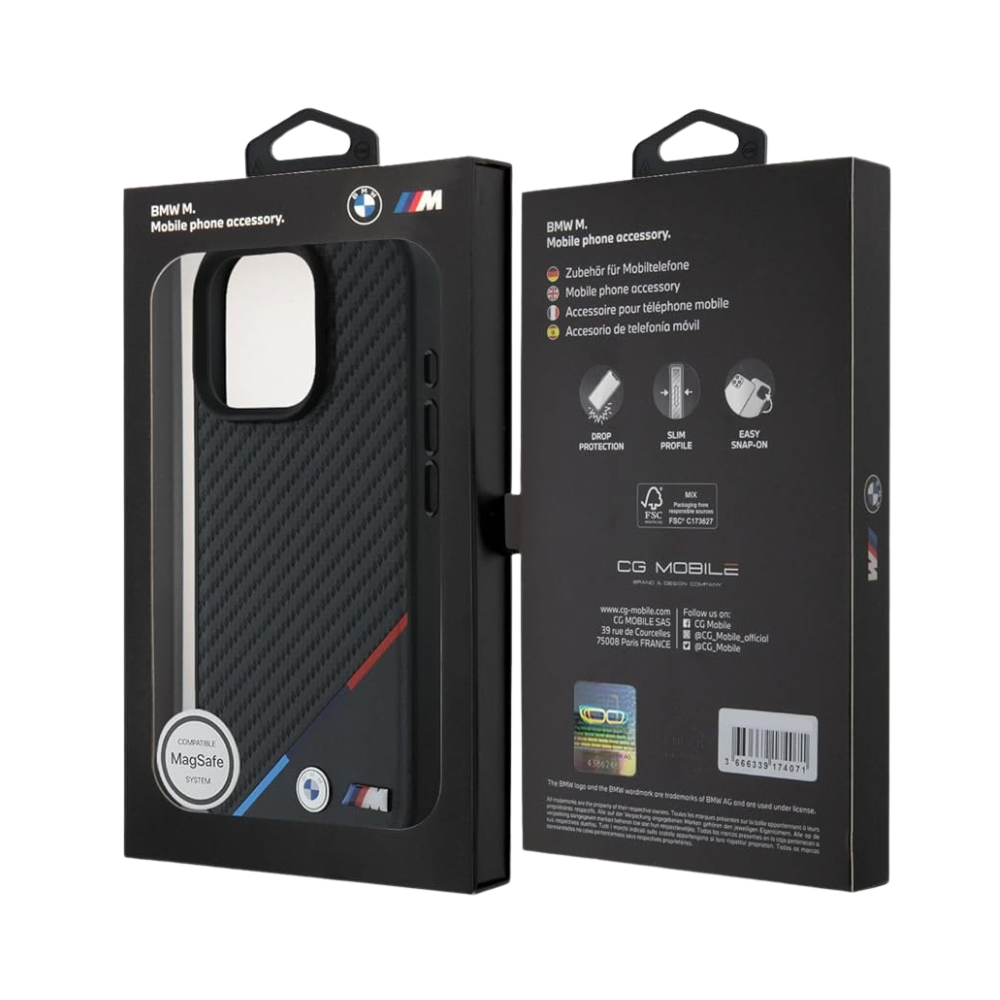 BMW hc m magsafe pu carbon tricolor line black iphone 16 pro max