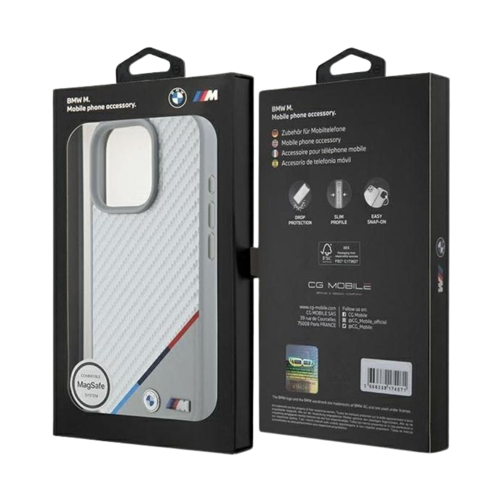 BMW hc m magsafe pu carbon tricolor line grey iphone 16 pro max