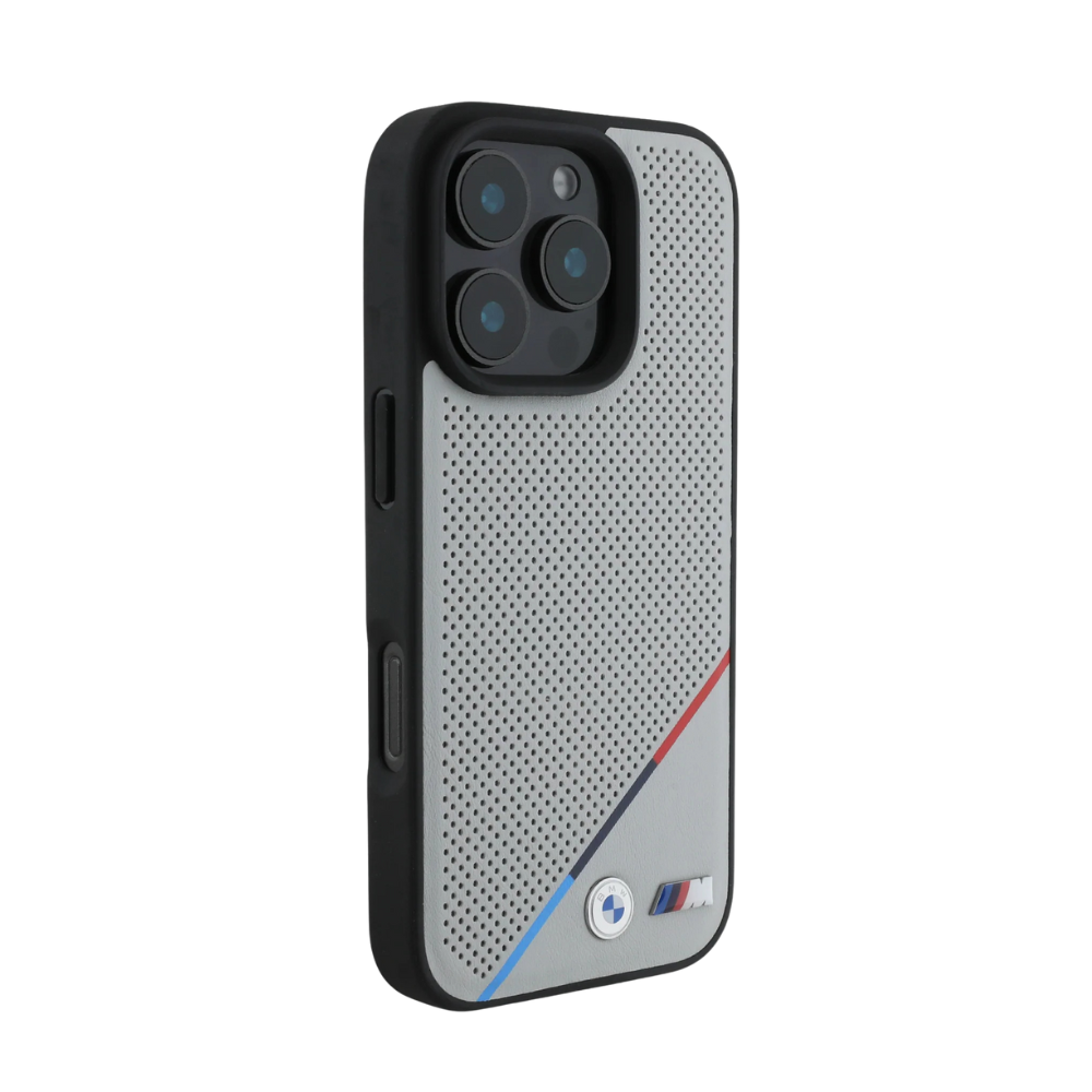 BMW hc m magsafe pu perforated tricolor line grey iphone 16 pro max