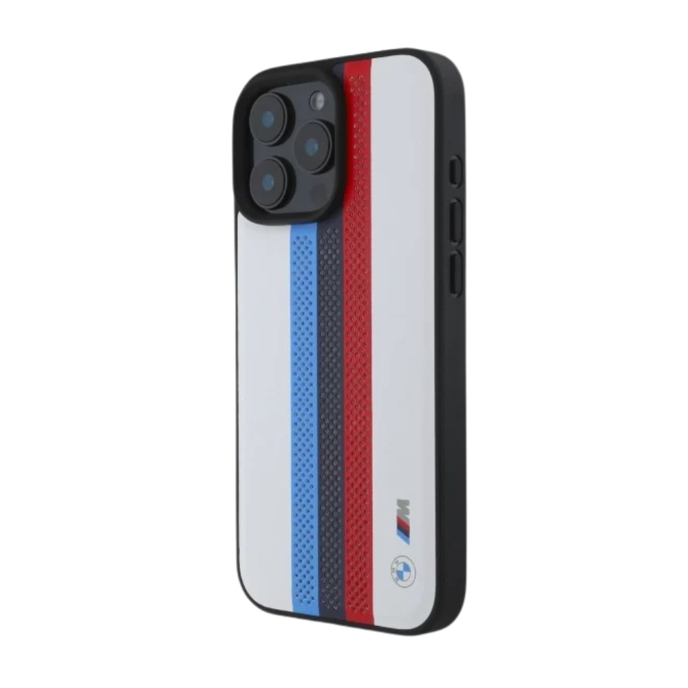BMW hc m magsafe pu perf. tricolor printed stripes white iphone 16 pro max