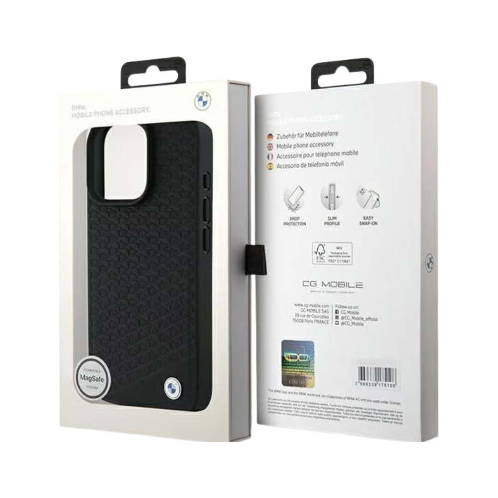 BMW hc sign magsafe leather diamond metal logo black iphone 16 pro max