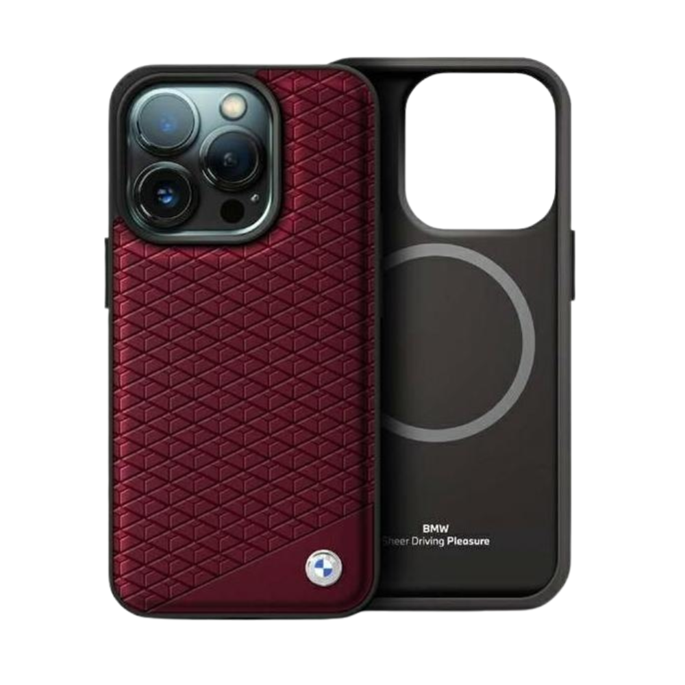 BMW hc sign magsafe leather diamond metal logo red iphone 16 pro max