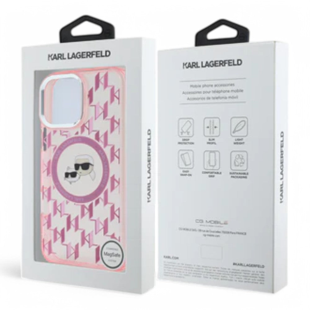 Karl Lagerfeld hc magsafe iml metal monogram kc heads pink iphone 16 pro