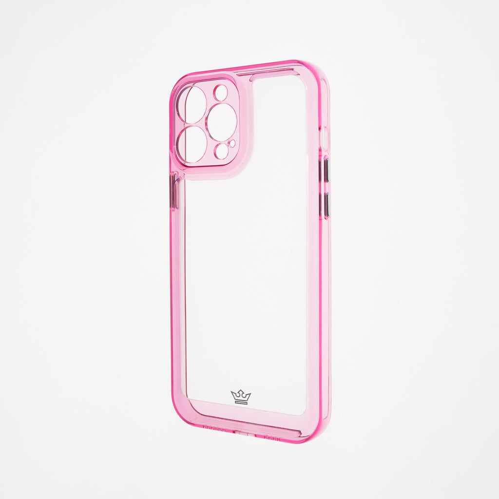 Estuche transparente el rey marco de apple iphone 13 pro max color rosado / transparente