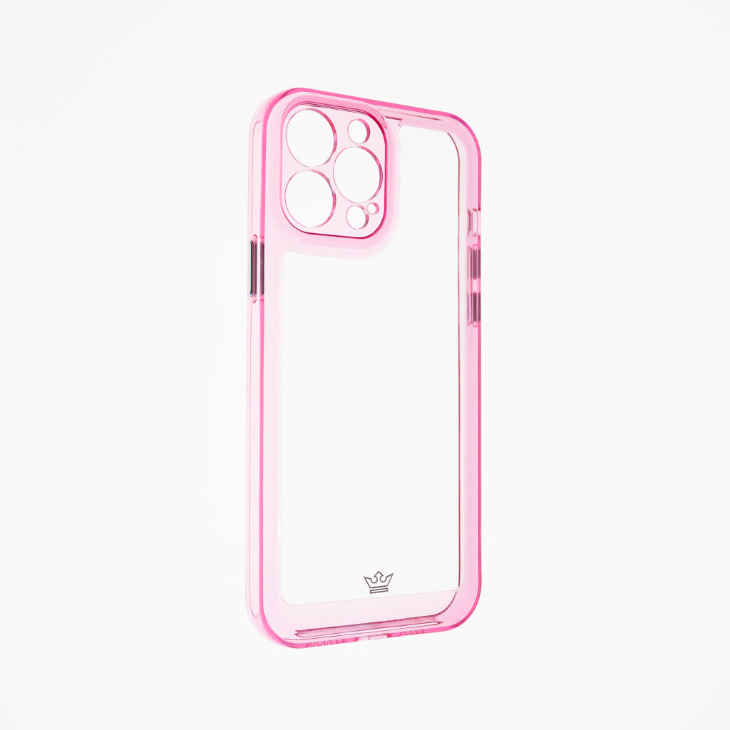 Estuche transparente el rey marco de apple iphone 13 pro max color rosado / transparente