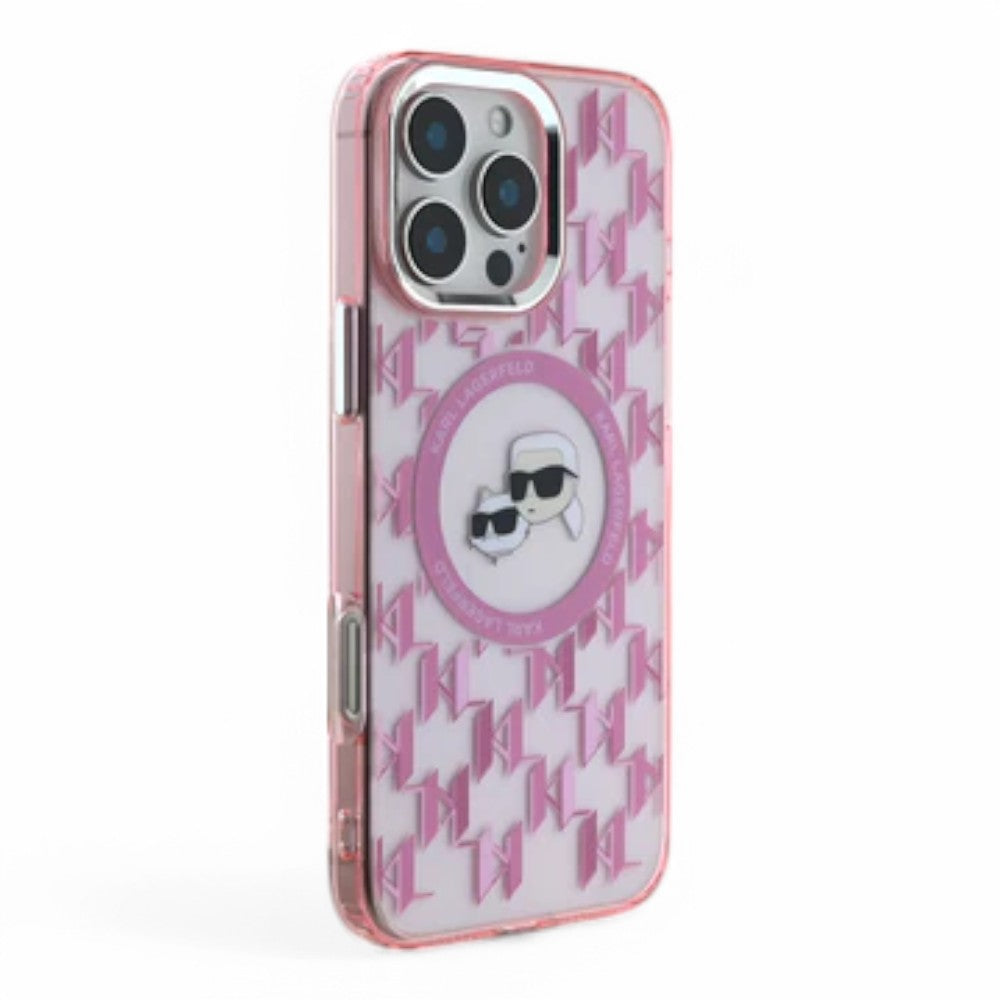 Karl Lagerfeld hc magsafe iml metal monogram kc heads pink iphone 16 pro