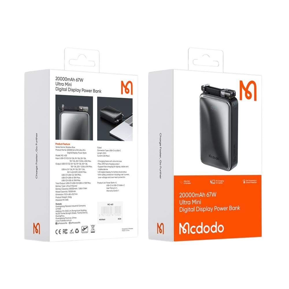 Bateria - Mcdodo 20000mAh 67W Digital Display Power Bank