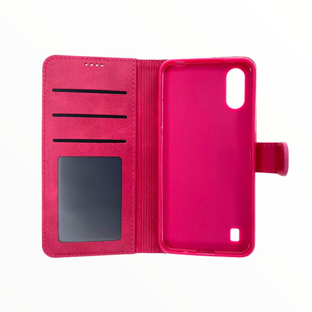 lc imeeke folio notebook wallet case with card holder samsung a01 pink color