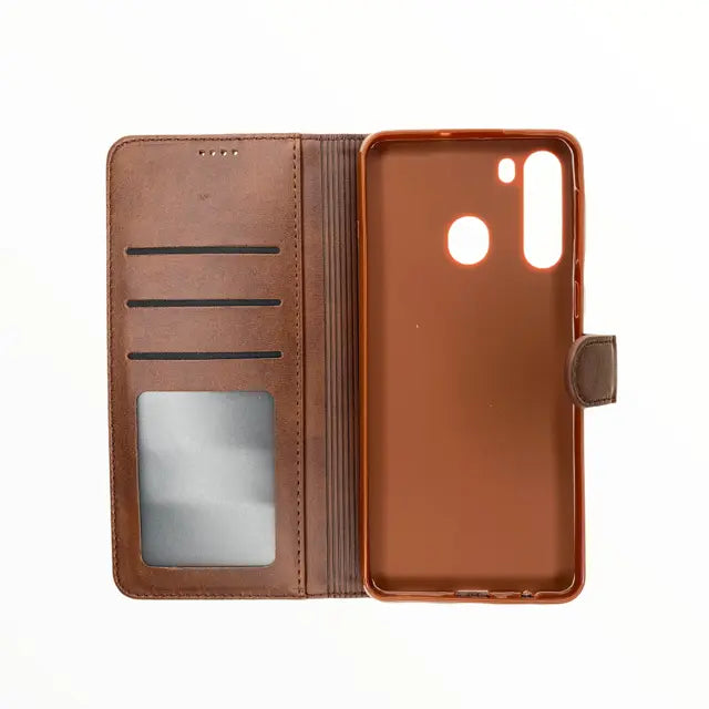 estuche carteras lc imeeke folio libreta con porta tarjeta samsung a21 color cafe DIGITALSHOP