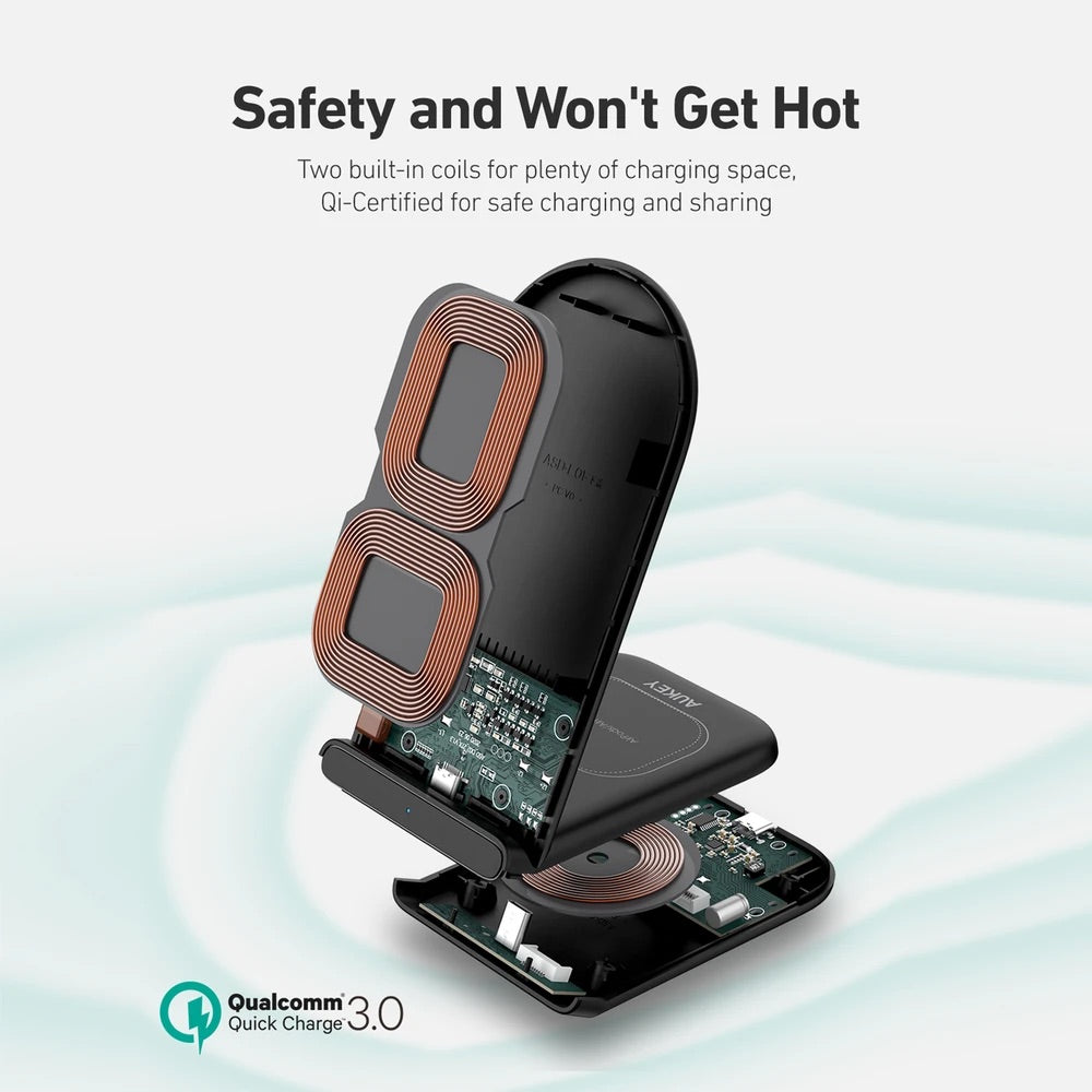Aukey Wireless Charger 2 In 1 Wirelessfast (Bk / Wh) Color Black